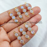 Rainbow Moonstone Connector, 2.5cm Moonstone Bracelet Connector, Gold Plated Double Bail Bar Connector, Sold By Piece